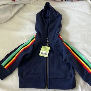 Brand new Primary baby Navy blue zip hoodie with rainbow trim. 3-6 months .